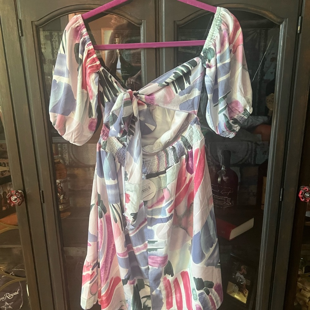 NWT TROPICAL PRINT OFF SHOULDER DRESS Colorful Off-Shoulder Dress - Picture 2 of 4